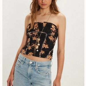 Free People Black Floral Strapless Crop Top